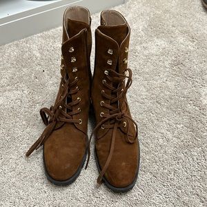 Stuart Weitzman Cognac tan combat boots size 8 Like new